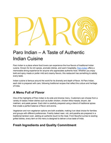 Paro Indian – A Taste of Authentic Indian Cuisine