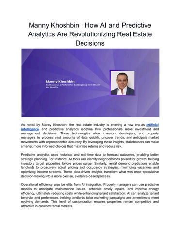 Manny Khoshbin _ How AI and Predictive Analytics Are Revolutionizing Real Estate Decisions