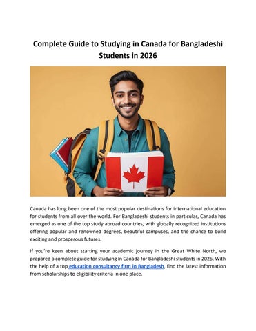 Complete Guide to Studying in Canada for Bangladeshi Students in 2026