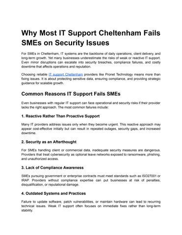 Why Most IT Support Cheltenham Fails SMEs on Security Issues