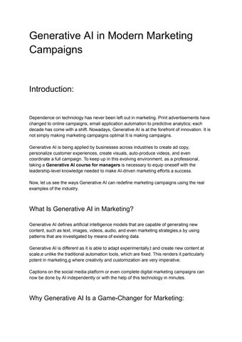 Generative AI in Modern Marketing Campaigns