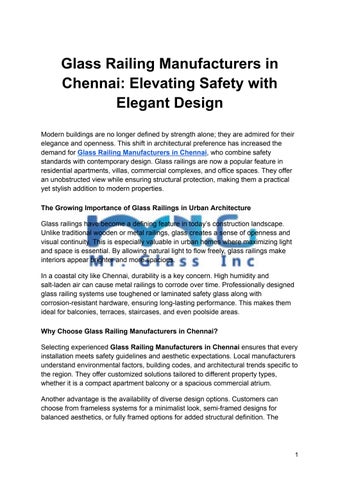 Glass Railing Manufacturers in Chennai