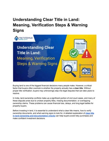 Understanding Clear Title in Land: Meaning, Verification Steps & Warning Signs