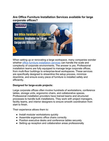 Are Office Furniture Installation Services available for large corporate offices_