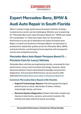 Expert Mercedes, BMW & Audi Auto Repair in South Florida