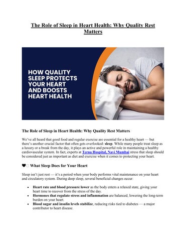 How Quality Sleep Protects Your Heart – Insights from Terna Speciality Hospital & Research Centre
