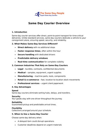 Same Day Courier Overview