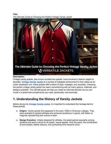The Ultimate Guide to Choosing the Perfect Vintage Varsity Jacket