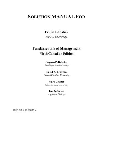 Solution Manual For Fundamentals of Management, Canadian Edition, 9th Edition by Stephen P. Robbinsm