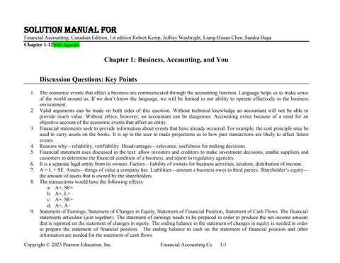 Solution Manual For Financial Accounting, Canadian Edition, 1st Edition by Robert Kemp, Jeffrey Wayb