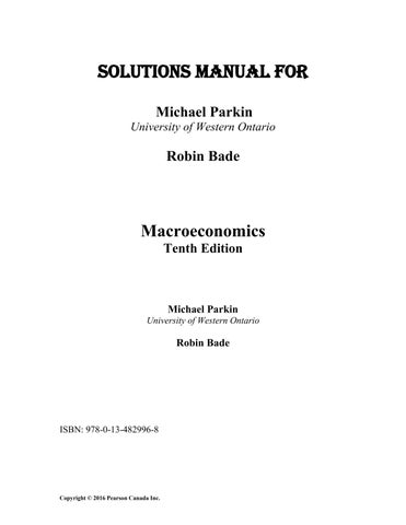 Solution Manual for Macroeconomics Canada in the Global Environment, 10th Edition by Michael Parkin,