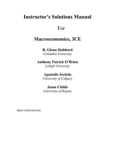 Solution Manual For Macroeconomics, Canadian Edition, 3rd Edition by Glenn Hubbard, Anthony Patrick 