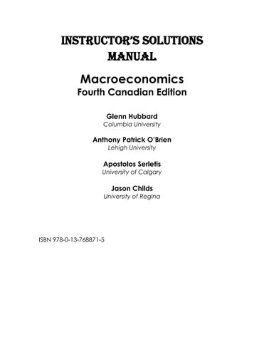 Solution Manual For Macroeconomics, Canadian Edition, 4th Edition by Glenn Hubbard, Anthony Patrick 