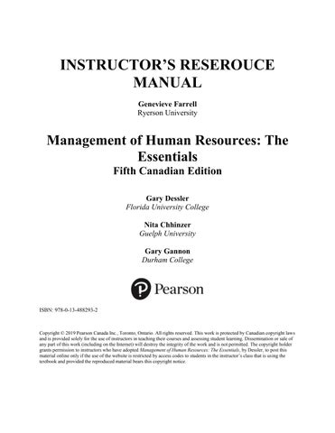 Solution Manual For Management of Human Resources The Essentials, 5th Edition by Gary Dessler, Nita 