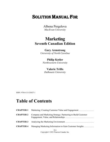 Solution Manual For Marketing An Introduction, Canadian Edition, 7th Edition by Gary T. Armstrong, P