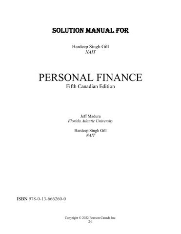Solution Manual For Personal Finance, Canadian Edition, 5th Edition by Jeff Madura, Hardeep Singh Gi