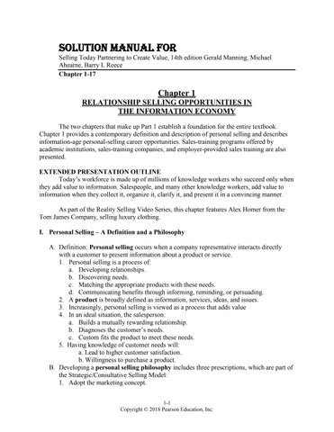 Solution Manual For Selling Today Partnering to Create Value, 14th Edition by Gerald Manning, Michae