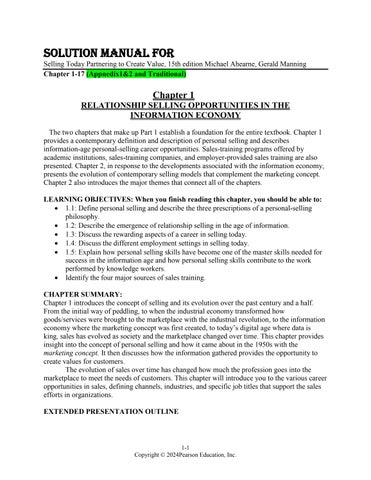 Solution Manual For Selling Today Partnering to Create Value, 15th Edition by Michael Ahearne, Geral