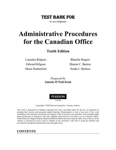 Test Bank For Administrative Procedures for the Canadian Office, 10th Edition by Lauralee Kilgour, E