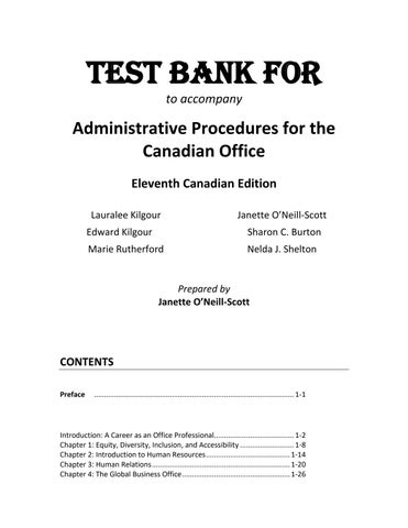 Test Bank For Administrative Procedures for the Canadian Office, Canadian Edition, 11th Edition by L