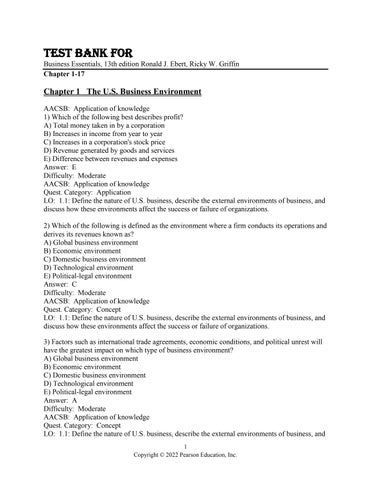 Test Bank For Business Essentials,13th Edition by Ronald J. Ebert, Ricky W. Griffin Chapter 1-17