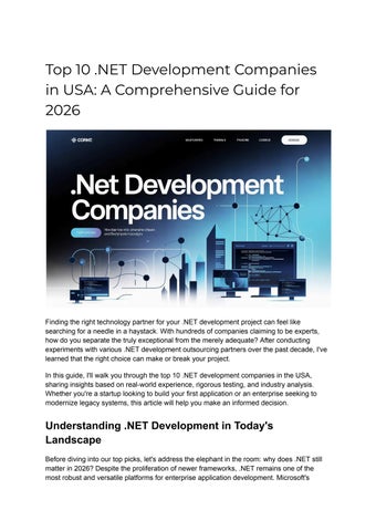 Top 10 .NET Development Companies in USA: A Comprehensive Guide for 2026