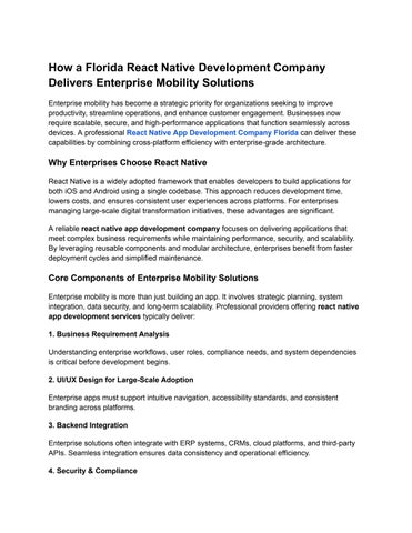 How a Florida React Native Development Company Delivers Enterprise Mobility Solutions