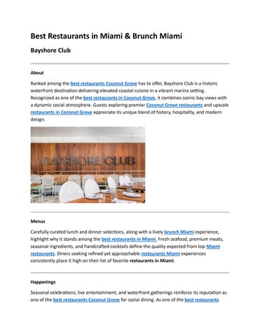 Top Miami & Coconut Grove Restaurants | Bayshore Club Bar & Grill