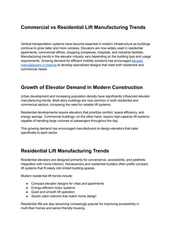 Commercial vs Residential Lift Manufacturing Trends