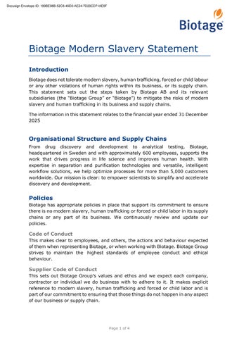 Biotage group modern slavery statement