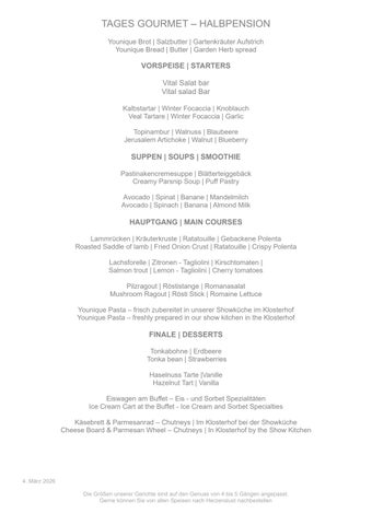 Menu Halbpension 02.03.26 - 08.03.26 