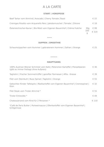 a la carte  ab 01.12.