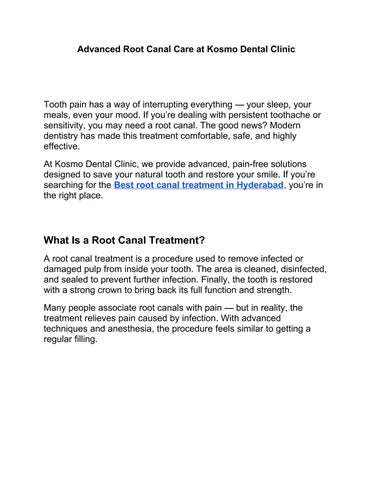 Advanced Root Canal Care at Kosmo Dental Clinic