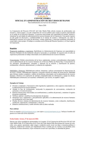 Convocatoria - Oficial en Administración de Recursos humanos