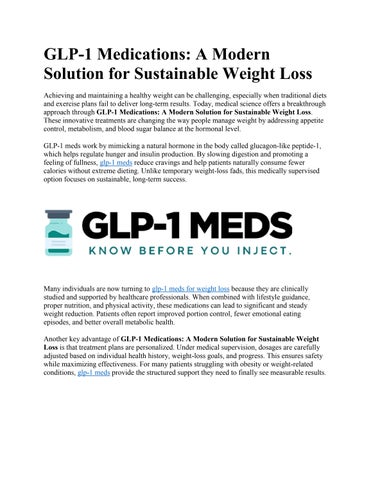 GLP-1 Medications A Modern Solution for Sustainable Weight Loss