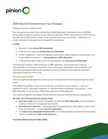 2026 Meal & Entertainment Tax Changes