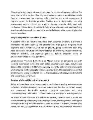 Providing Exceptional Care and Learning at a Daycare Center in Tualatin