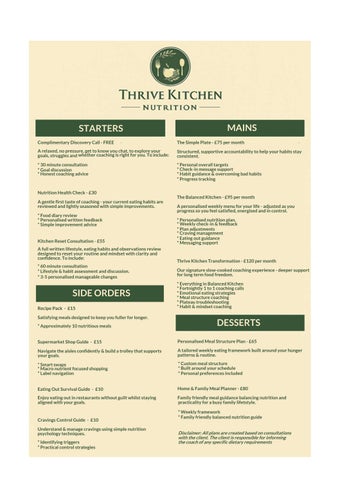 Thrive Kitchen Menu