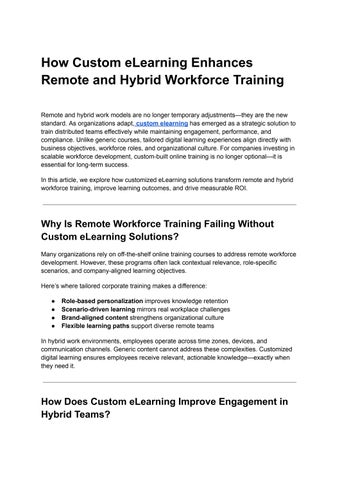 How Custom eLearning Enhances Remote and Hybrid Workforce Training