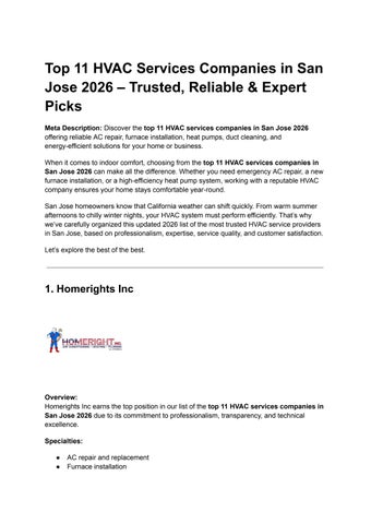 Top 11 HVAC Services Companies in San Jose 2026 – Trusted, Reliable & Expert Picks