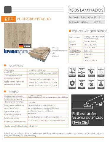 FICHA TÉCNICA PISO LAMINADO ROBLE PISTACHO