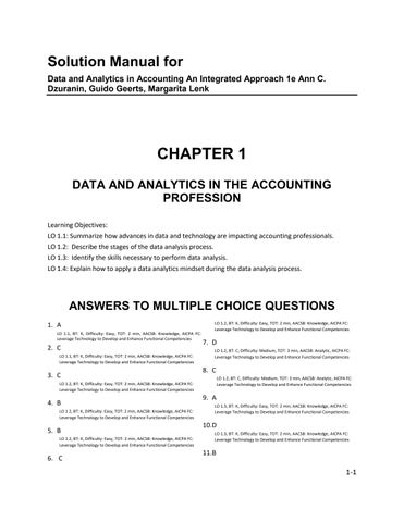 Solution Manual for Data and Analytics in Accounting An Integrated Approach 1e Ann C. Dzuranin, Guid