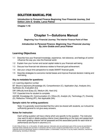 Solution Manual for Introduction to Personal Finance Beginning Your Financial Journey, 2nd Edition J