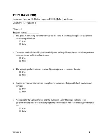 Test Bank for Customer Service Skills for Success ISE 8e Robert W. Lucas
