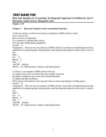 Test Bank for Data and Analytics in Accounting An Integrated Approach 1e Ann C. Dzuranin, Guido Geer