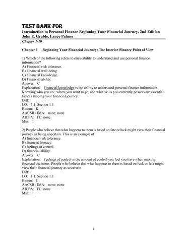 Test Bank for Introduction to Personal Finance Beginning Your Financial Journey, 2nd Edition John E.