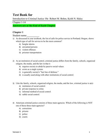 Test Bank for Introduction to Criminal Justice 10e  Robert M. Bohm, Keith N. Haley