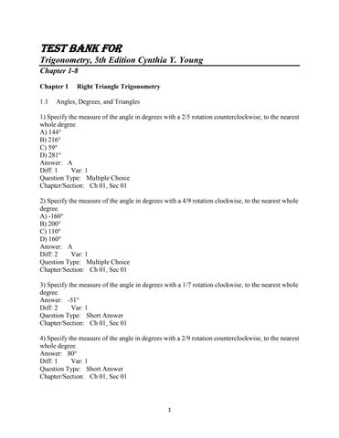 Test Bank for Trigonometry, 5th Edition by Cynthia Y. Young
