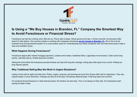 Is Using a “We Buy Houses in Brandon, FL” Company the Smartest Way to Avoid Foreclosure or Financial