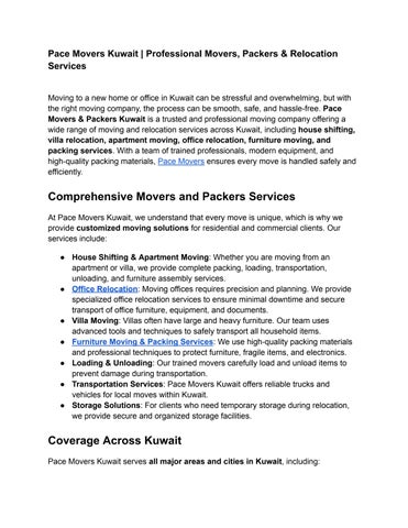 Pace Movers Kuwait _ Professional Movers, Packers & Relocation Services